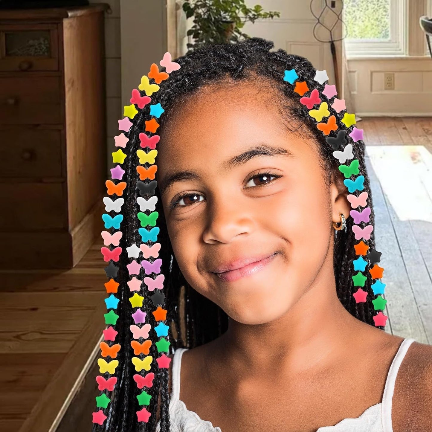 Waldeinsamkeit 200 Silicone Hair Beads Set 5mm Butterfly Star Hair Bead 10 Colors for Girls Braids 2 Plastic Quick Beaders 100 Elastic Rubber Bands Soft Micro Silicone Hair Beads for Braids