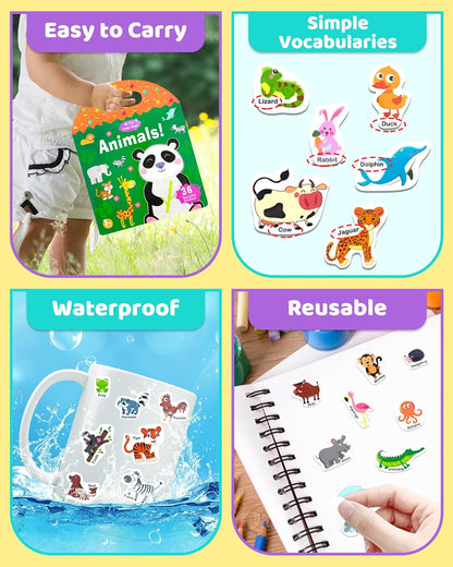 Benresive Reusable Sticker Book for Toddlers, Stickers for Kids, Travel Toys for Arts & Crafts Activities, Birthday Gift for Boys & Girls, Animals Dinosaurs Insects Themes