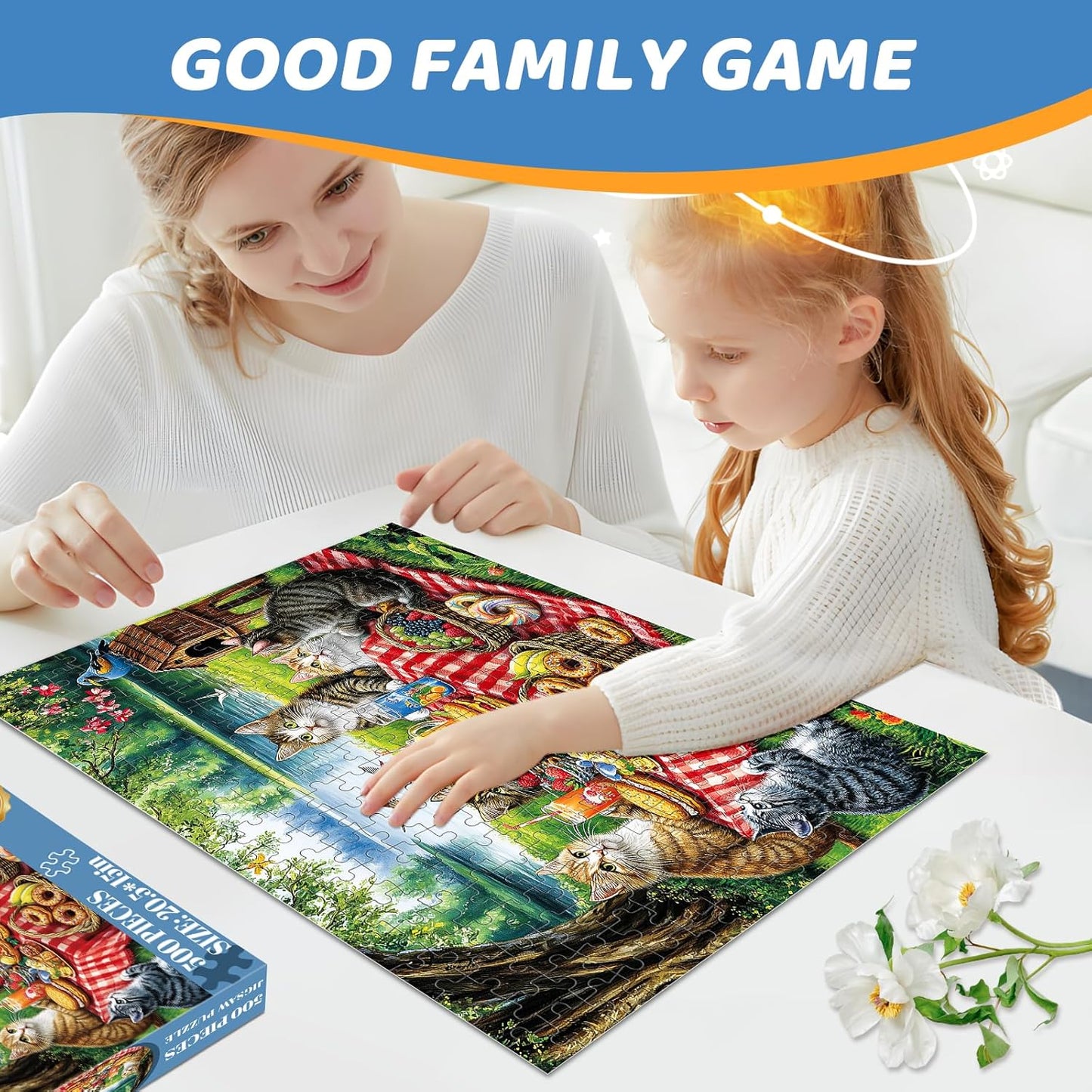 500 Piece Puzzles for Adults, Cat Family Dinner Large Piece Jigsaw Puzzle for Adults Seniors,Recycled Cardboard Puzzle 500 Piece,Family Activity Great Gift for Family Friends 20.5 * 15 in
