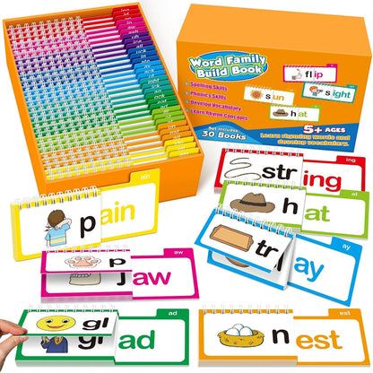 Word Family Build Book Phonics Flash Cards, 30 Read and Rhyme Flip Books, Sight Words Flash Cards Kindergarten, Learn to Read Flip Books for Kids Homeschool Preschool Classroom Must Haves