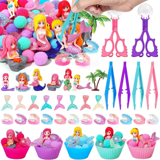143 Pcs Mermaid Sensory Bin Filler Summer Counting Sorting Sensory Bin Items Fine Motor Mermaid Shell Fish Tail Pearl Bead Counts for Easter Day Spring Summer Counting Decor