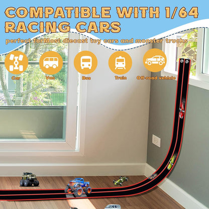 Flex Tracks 15 Ft for Kids Starter Set, Flexible Race Car Ramp Track with Suction Cups Compatible with Diecast 1/64th Cars for Ages 3 & Up (Black & Red)