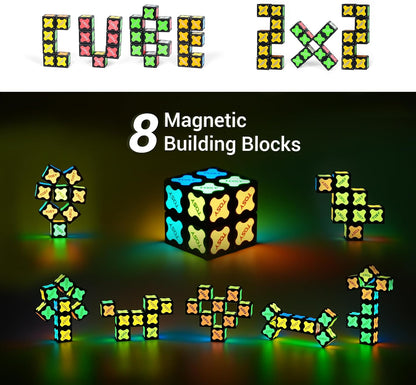 TOSY Magnet Cube 2x2 - 8 Blocks, 2in1 Toy: 2x2x2 Puzzle Cube and Customizable Infinity Cube, Easter Basket Stuffers Gifts for Kids/Grandkids, Glowing w/ UV Flashlight, STEM Toy, 2-Pack