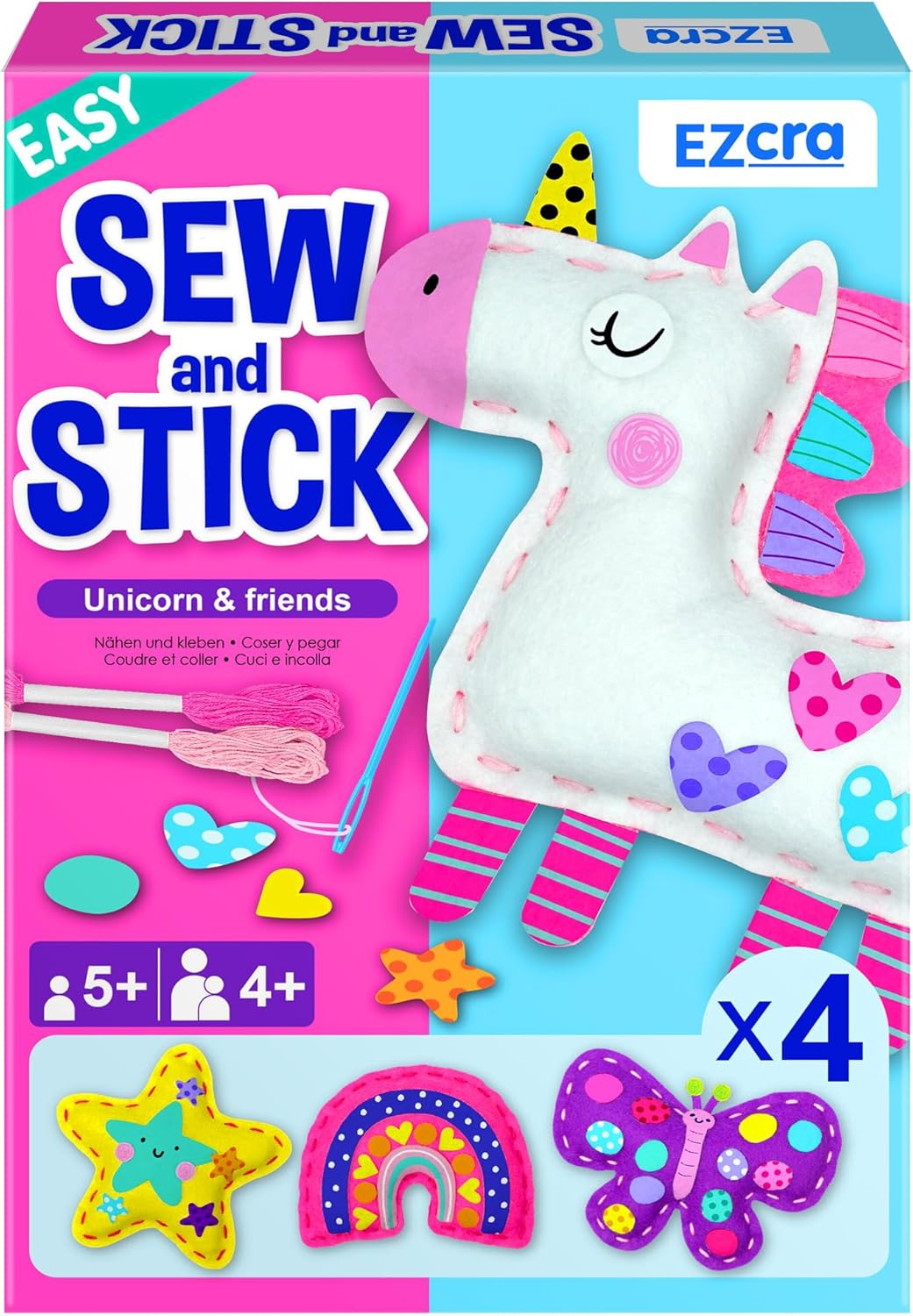 EZCRA Fairy Sewing Kit for Kids Ages 4-8, 4 Easy Projects, No-Mess Learn-to-Sew Arts & Crafts with Felt Stickers for Beginners
