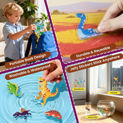 Animals Reusable Sticker Book for Toddlers, DIY Make-a-face Animals Jelly Fun 3D Stickers, Washable Puffy Stickers for Kids Toys, Airplane Road Trip Travel Activities Essentials for Kids 3 4 5 Years