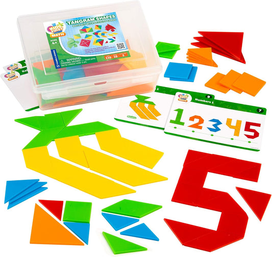Kids First Math: Tangram Shapes Math Kit w/Activity Cards | 105 Colorful Plastic Geometric Shapes | Explore Geometry, Shapes, Matching | Visual Hands-on Math for At-Home or Classroom Learning, Ages 4+