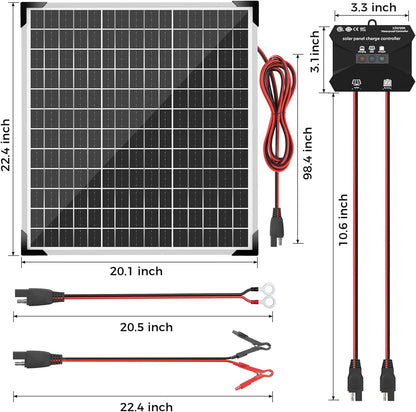 Voltset 12V Solar Battery Charger - 20W Waterproof Solar Panel Kit with Smart MPPT Controller - Trickle Charger Maintainer for Car RV Boat Marine Trailer Automotive Trailer Truck Motorcycle