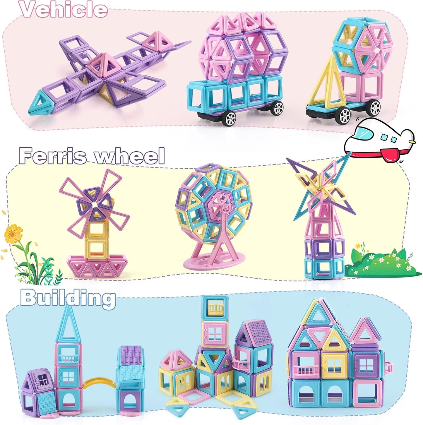 AOMIKS Magnetic Tiles 199 PCS Mini Magnetic Building Blocks for Girls & Boys Birthday Gift 3D STEM Educational Learning Creativity Toys for Kids Ages 3 4 5 6 7 8 Years Old