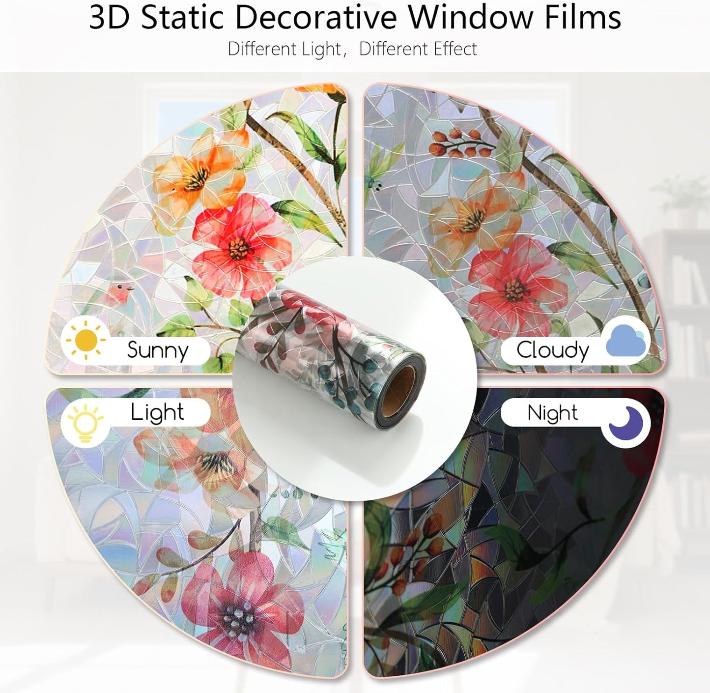 LEMON CLOUD Window Film, Decorative Window Privacy Film, Window Film Privacy Static Cling Frosted, Anti-UV Sun Blocker Heat Control for Home(Grayish Black, 17.5 x 78.7 inches)