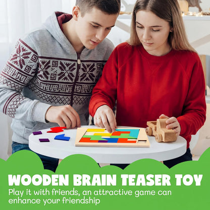 Yunsailing 3 Pack Large Hexagon Tangram Puzzle Wooden Brain Puzzles for Adult Challenge Wood Russian Blocks Brain Teasers Geometric Jigsaw Block Logic Iq Stem Family Graduation Gifts(Vintage)