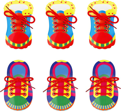 Quixorblex 6 Pcs Shoelace Threading Shoe Tying Practice for Kids Lacing Cards Toddlers Fine Motor Skills Toys Learning Activities Montessori Toys