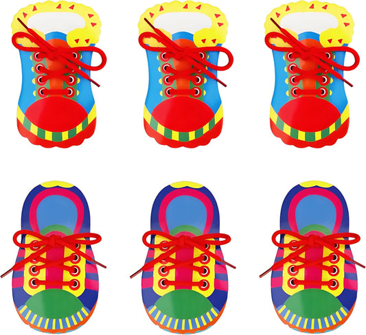 Quixorblex 6 Pcs Shoelace Threading Shoe Tying Practice for Kids Lacing Cards Toddlers Fine Motor Skills Toys Learning Activities Montessori Toys