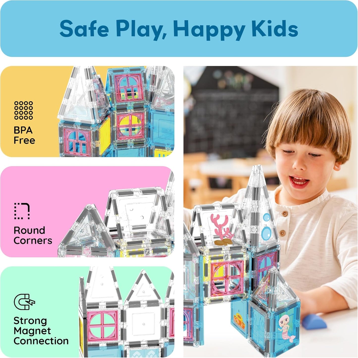 PicassoTiles Magnetic Tiles Magnet Tile Building Blocks Marine Animal World Themed Set with 8 Ocean Character Action Figures STEM Learning Toy Construction Toddlers Boys Girls Ages 3+ PTQ25