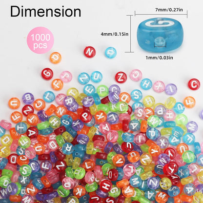 SUTOUG 1000PCS Colourful Letter Beads for Threading, 4 x 7 MM Acrylic Round Alphabet Beads for Jewellery DIY Making Crafts Bracelets Necklaces Ornaments