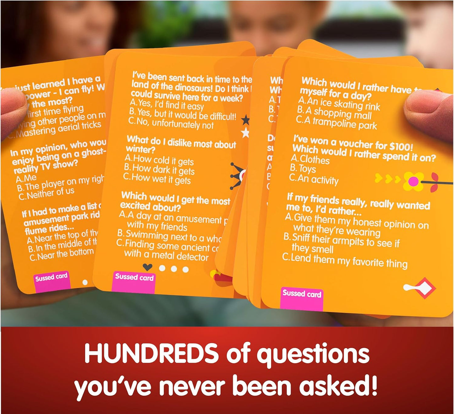 SUSSED The Wacky ‘What Would You Do’ Social Card Game - Simple Fun for Kids, Teens and Adults - Easy Family Travel Game for Road Trips - Ages 7 and Up - Orange Deck