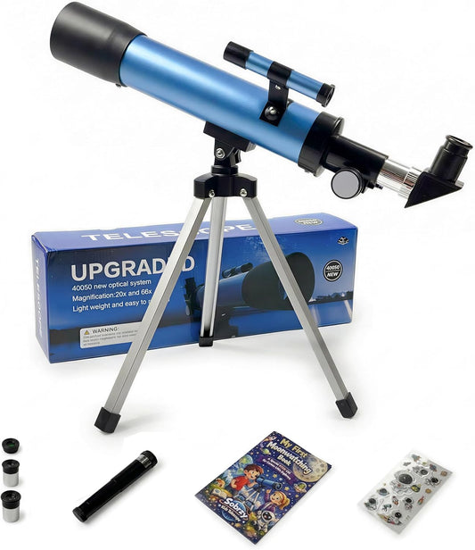 Telescope for Kids 8–12, Beginner Kids Telescope 50mm Aperture with Tripod, 2 Eyepieces & Finder Scope, 100x Magnification, STEM Educational Gift for Boys & Girls, Blue