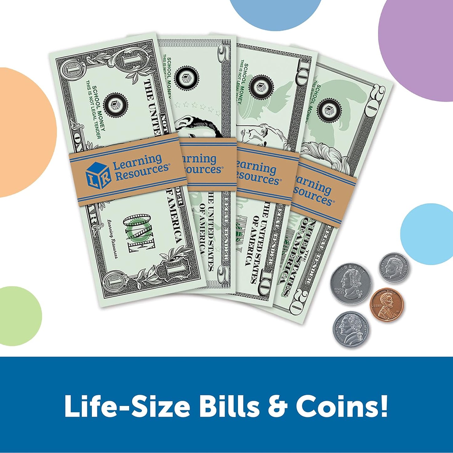 Learning Resources Pretend Play Money - Math Manipulatives For Kids, Kids Bank, Plastic Coins, Cash Register, Toddler , Homeschool Supplies, Fine Motor Skills, Teaching Set Manipulatives