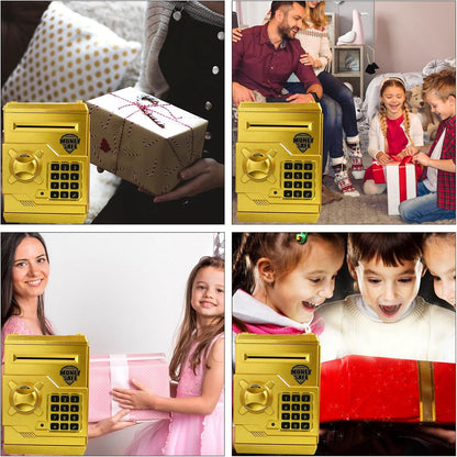 Mini ATM Piggy Bank ATM Machine Best Gift for Kids,Electronic Code Piggy Bank Money Counter Safe Box Coin Bank for Boys Girls Password Lock Case (Rose Gold)