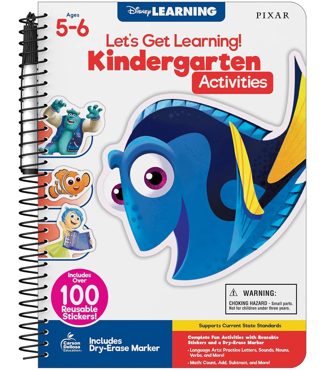 Disney Learning Let's Get learning! Kindergarten Activity Book, Wipe Clean Workbook With Math, Letters, Handwriting, Addition & Subtraction Activities, Reusable Sticker Book for Kindergarteners