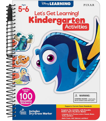 Disney Learning Let's Get learning! Kindergarten Activity Book, Wipe Clean Workbook With Math, Letters, Handwriting, Addition & Subtraction Activities, Reusable Sticker Book for Kindergarteners