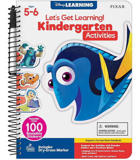 Disney Learning Let's Get learning! Kindergarten Activity Book, Wipe Clean Workbook With Math, Letters, Handwriting, Addition & Subtraction Activities, Reusable Sticker Book for Kindergarteners