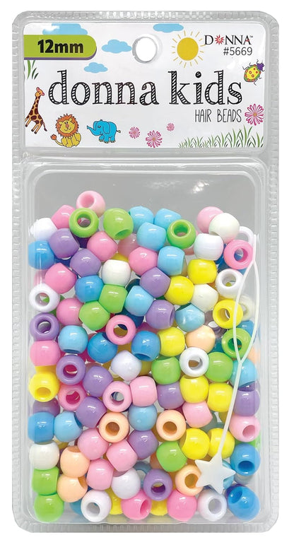 DONNA Kids Hair Beads 12 mm (170 pcs) – Clear Pearl Pony Beads with Threading Tool – Fun Braiding & Craft Accessories for Girls