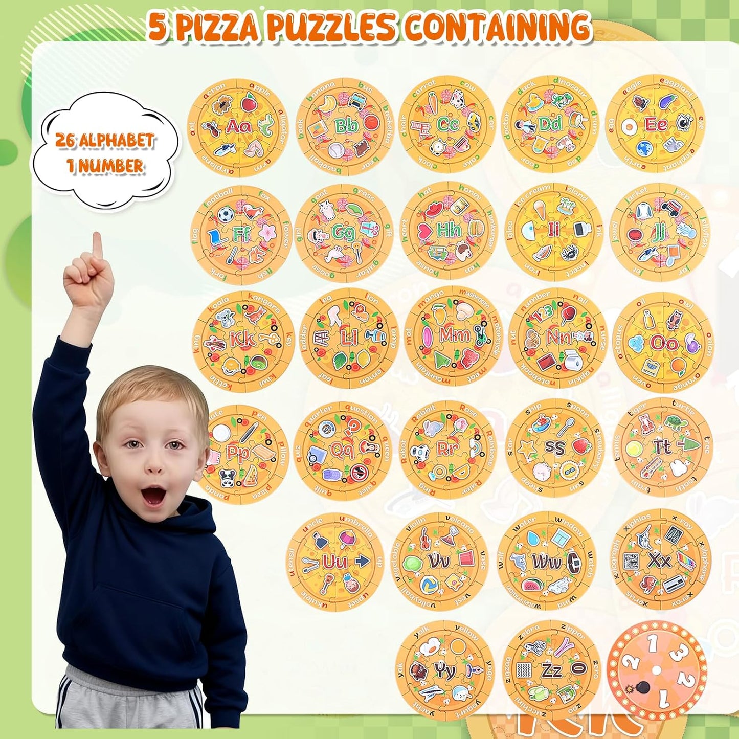 Alphabet Pizza Puzzles, 156 Common Sight Words 1 Number Puzzle, Learning Phonics Games, ABC Learning Puzzles for Kids Aged 3-5 Kindergarten Preschool Education Boys Girls Gifts