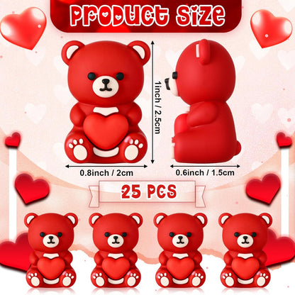 Gerrii 50 Pcs Mini Teddy Bears Bulk Small Miniature Figurines Rubber Mini Bears Tiny Little Heart for Home Desktop Landscape Counting Manipulatives Valentines Day (Colorful)