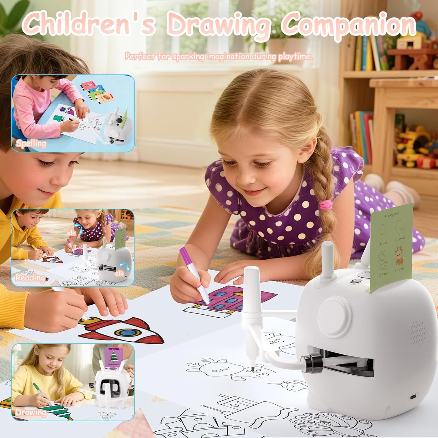 Drawing Robot for Kids with 192 Cards, Smart Robot Drawing Machine Toys for 3+ Year Old Boys and Girls, Interactive Painting Learning and Educational Toy Perfect for Birthday Chirstmas Party, White