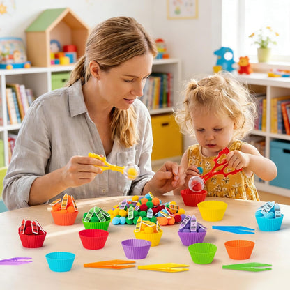 EZdhuawuse Summer Sensory Bin Fillers - 268Pcs Summer Beach Fine Motor Toys Counting Sorting for Kids, Felt Beach Ball Palm Tree Pom Poms Cup Clip for Preschool Education Birthday Gift Party Favors