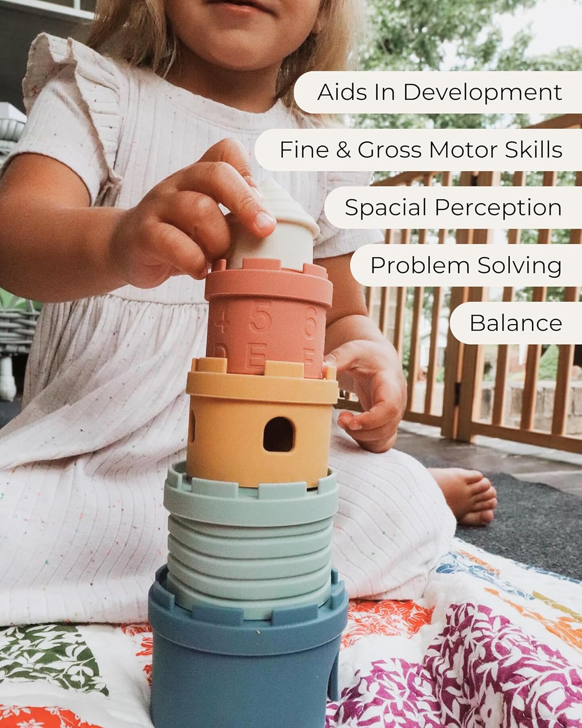 Hippypotamus Stacking Cups & Teething Toys - Silicone Montessori Baby Toys - Teethers for Babies 3-6 Months - Soft Castle Nesting Cups - Stacking Ring Toys
