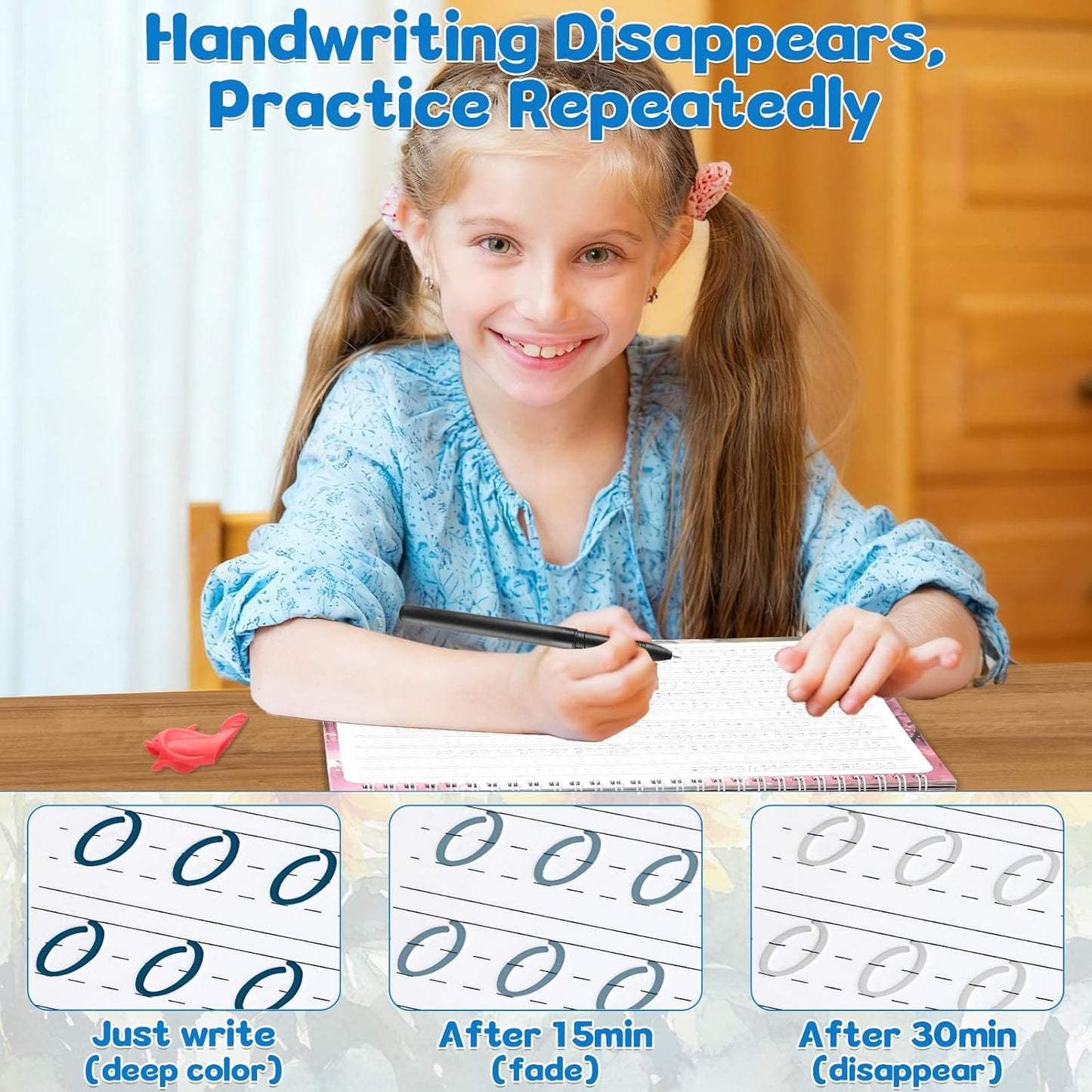 chiazllta 4 Pack Grooved Cursive Handwriting Practice Kit with Disappearing Ink Pens Magic Reusable Grooved Cursive Writing Workbooks Copybook for Beginners Kids (Words&Sentence&Reading&Letters)