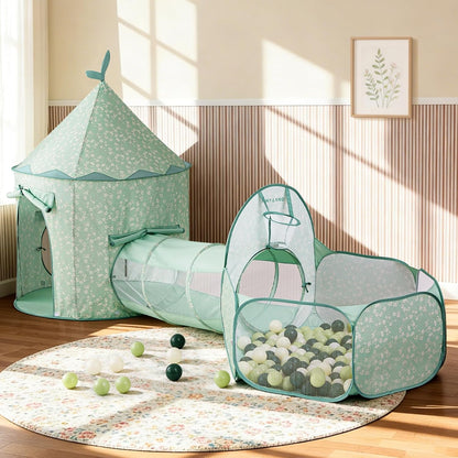 Tiny Land Play Tunnel and Ball Pit for Toddlers, 5pcs Indoor Playground - Foldable Pop Up Tents with Carry Bag, Outdoor Playhouse with Crawling Toys & Play Tent, Gift for Boys and Girls