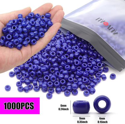 Auvoua 1000Pcs Pony Beads Bracelet 9mm Yellow Plastic Barrel Pony Beads for Necklace,Hair Beads for Braids,Key Chain,Jewelry Making (Yellow)