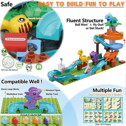 Dinosaur Marble Run Building for Kids: 3 4 5 6 7 8 Years Old Kids Dinosaur Building Blocks Toys - Preschool Montessori Game Compatible with Major Brands for Boys Girls