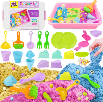 SMILESSKIDDO Sensory Bin - Cat and Dog Play Sand Kit with Green and Red Magic Sand, Pet Sensory Box, Role Pretend Play Beach Toy Birthday Present for Toddler Ages 3 4 5 6 7 8