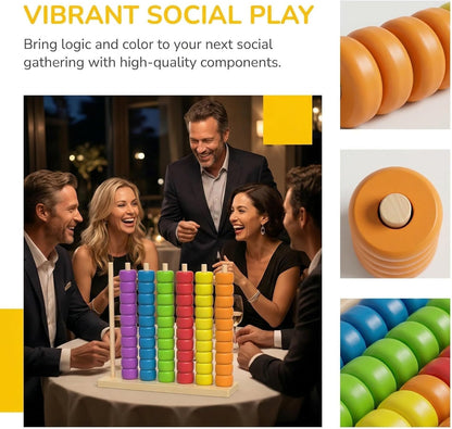 Color Stack Match Game for Adults,Fast Pattern Tabletop Puzzle Challenge with Wooden Stacking Rings, Competitive Brains Teaser Activity for Family Night Strategy Pattern Play (Bead)