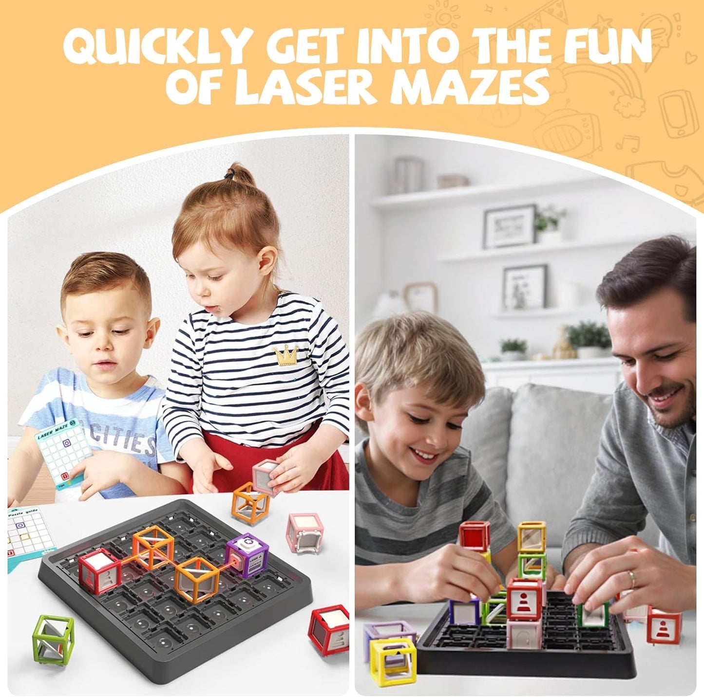 New Laser Maze Reasoning Game, Ultimate STEM Logic Toys for Ages 8+ Kid, 60+ Challenges Puzzle Games, Ideal Educational Children Gift for Christmas/Birthday/Children's Day, 37 Pcs Cubes