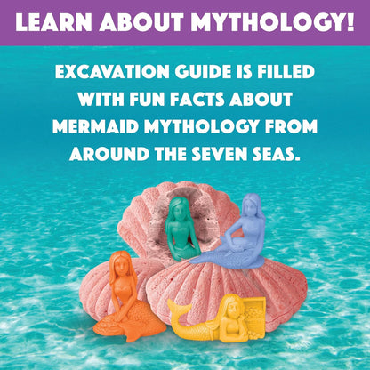MindWare Dig It Up! Discoveries Mermaids - Dig Kits for Kids with 12 Sea Shells, Each with a Mermaid Toy Inside, 12 Chiseling Tools and Instructions – Ages 4 and Up