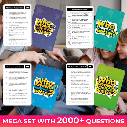 QUOKKA Board Games for Kids 8-12 and Family - Set of 4 Who Knows It Better? - 2000+ Questions Across Biology, Culture, STEM and Math - Educational Trivia Cards for Learning and Game Night