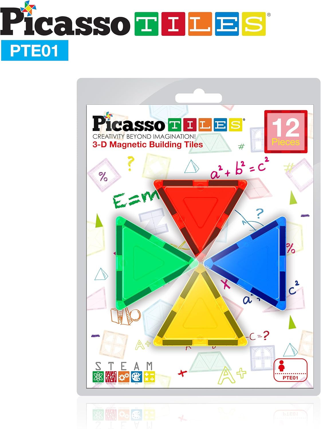 PicassoTiles 4pcs Magnetic Building Block Large Square Shape Magnet Tiles Construction Toy STEM Learning Kit Educational Playset Playboard Pretend Play Stacking Blocks Child Brain Development PTE09