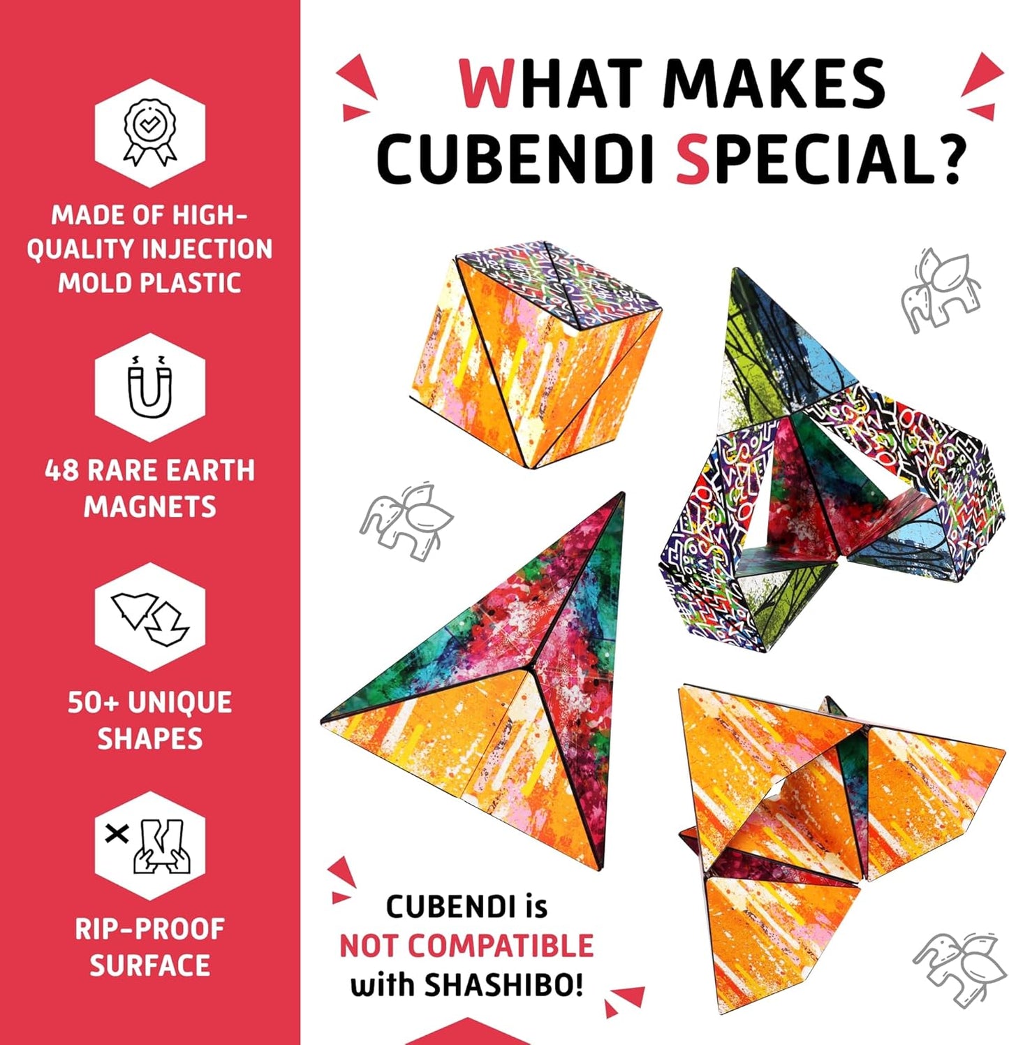 CUBENDI Geometric Origami Puzzle - Infinity Fidget Cube for Adults, Kids & Teens – Mesmerizing & Magnetic Shape Shifting Box w/48 Rare Earth Magnets - by Fun in Motion Toys (Twist)