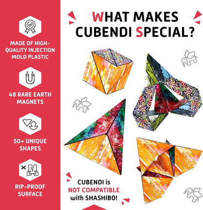 CUBENDI Geometric Origami Puzzle - Infinity Fidget Cube for Adults, Kids & Teens – Mesmerizing & Magnetic Shape Shifting Box w/48 Rare Earth Magnets - by Fun in Motion Toys (Twist)