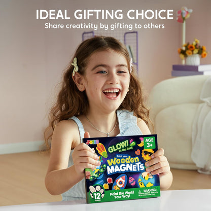 JOYIN 12 Wooden Magnet Creativity Arts & Crafts Painting Kit for Kids, Decorate Your Own Painting Gift for Halloween Crafts, Birthday Parties and Family Crafts, Party Favors for Boys Girls