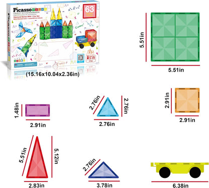 PicassoTiles 4pcs Magnetic Building Block Large Square Shape Magnet Tiles Construction Toy STEM Learning Kit Educational Playset Playboard Pretend Play Stacking Blocks Child Brain Development PTE09