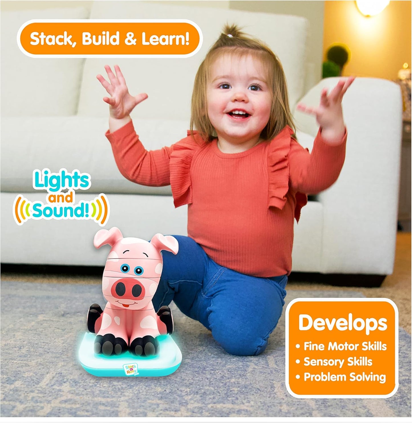 Stack-a-Roos Baby Giraffe by Salus Brands - Animal Stacking Toy, Educational Early Learning Toy for Infants Babies Toddlers, Age 12+ Months - Great Baby Gifts, STEM
