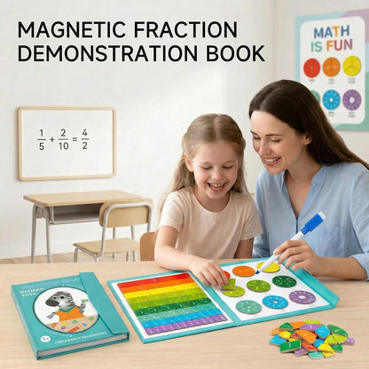 Magnetic Fraction Playbook: Magnetic Fraction Educational Puzzle Tiles & Circles, Fractions Magnets Demonstration Book Montessori Math Manipulatives for Kids Elementary School Game