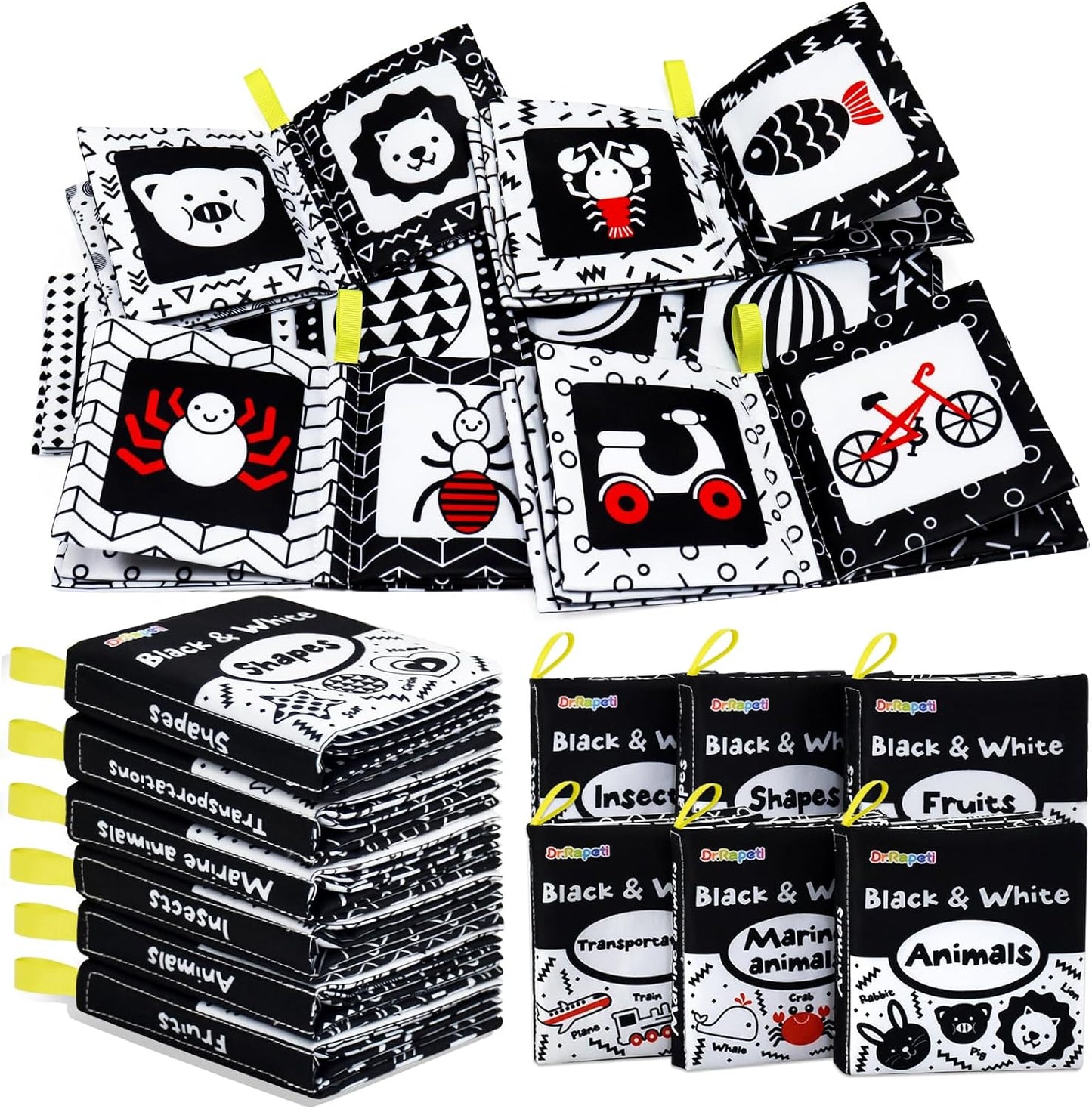 Dr.Rapeti Soft Cloth Books Baby Books Bath Books 6-Pack for Baby Infant Toddler Kids Crinkle Squeaky Washable Chewable Non-Toxic Early Educational Giftable