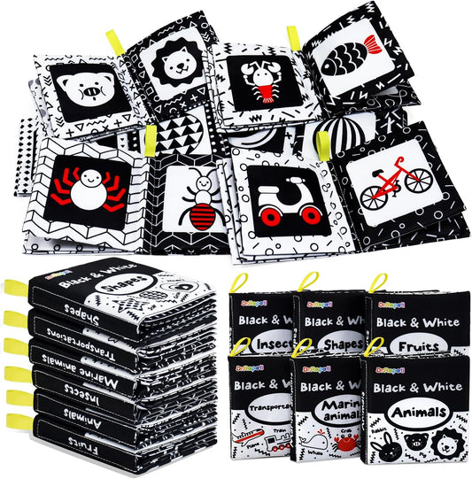 Dr.Rapeti Soft Cloth Books Baby Books Bath Books 6-Pack for Baby Infant Toddler Kids Crinkle Squeaky Washable Chewable Non-Toxic Early Educational Giftable