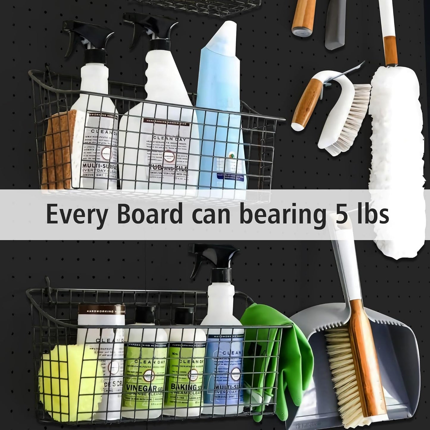 4Pcs Peg Board, Black Pegboard Wall Organizer Panels Wall Mount, ABS Pegboard for Craft Room Garage Kitchen Workshop, ABS Peg Boards Easy Installation